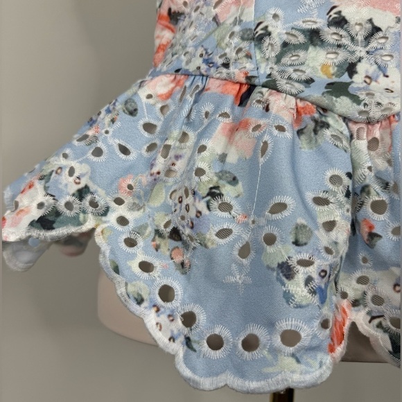 Beulah Floral Strapless Peplum Top with Eyelet details Size Large - Picture 5 of 13